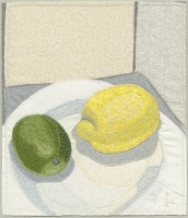 Deidre Scherer, "Lime with Lemon", 2024, thread on fabric, 9 x 7.5" -SOLD